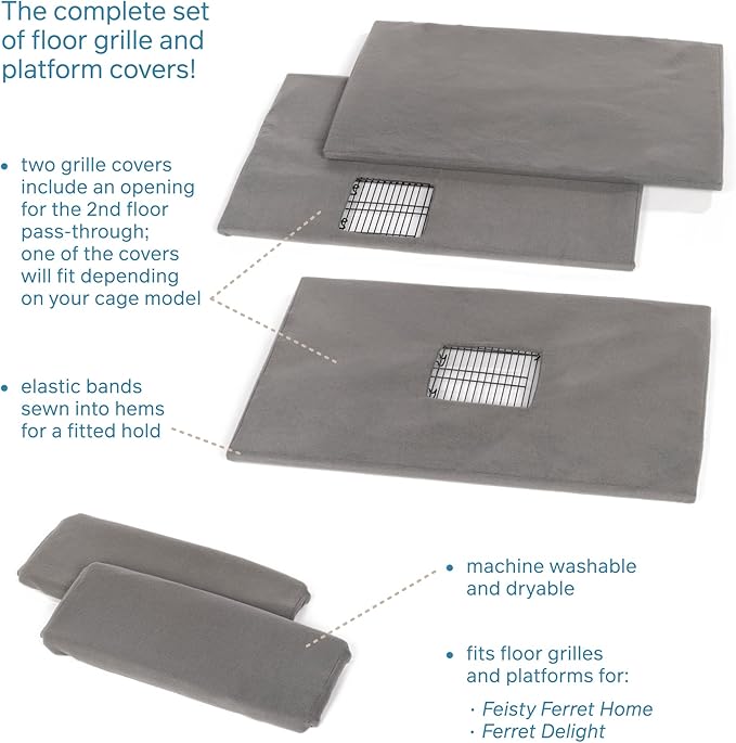 Prevue Pet Products Ferret Cage Plush Fitted Grille Cover Set - Washable Polyester Cage Cover, Prevue Ferret Enclosure Accessories, Plush & Soft Animal Cage Liner - Gray