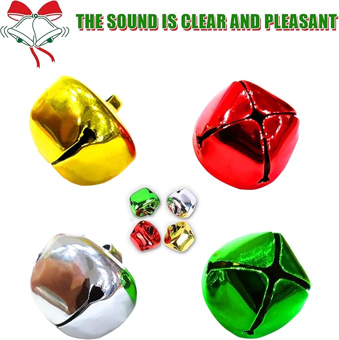 Augshy 200 Pieces Jingle Bells 3/5Inch Craft Bell Bulk for Christmas Home and Pet Decorations Xmas Decor Party Favors Supplies (Red Green Gold Silver)