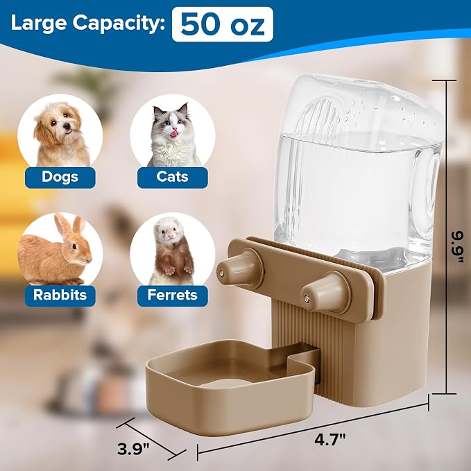 50 oz Rabbit Water Dispenser,Gravity Dog Water Bowl Dispenser for Cage,Auto Water Bottle for Ferret,Cat,Dog and Other Animals, Compatible with Widemouth Cages