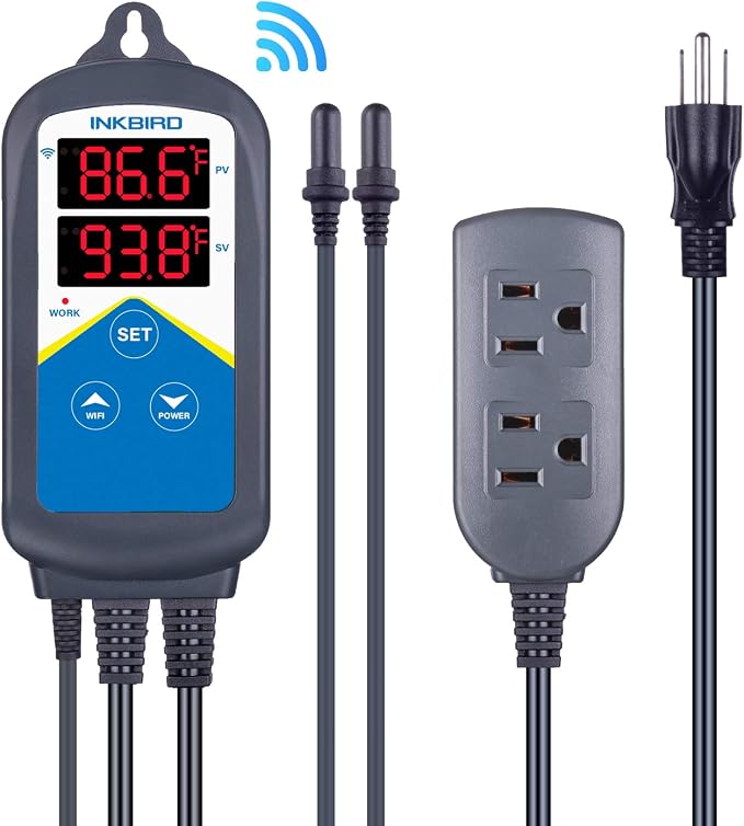 Inkbird ITC-306A WiFi Temperature Controller, Wi-Fi Aquarium Thermostat Heater Controller 120V~1200W Temperature Control with Two Probes only for Heater Aquarium Breeding Reptiles Hatching.