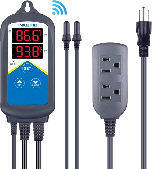 Inkbird ITC-306A WiFi Temperature Controller, Wi-Fi Aquarium Thermostat Heater Controller 120V~1200W Temperature Control with Two Probes only for Heater Aquarium Breeding Reptiles Hatching.