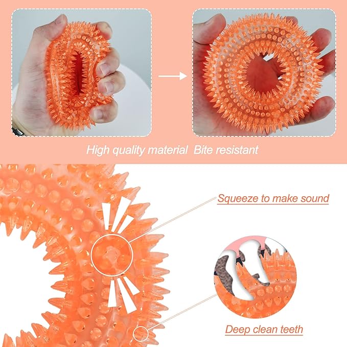 Andiker Squeaky Dog Toy, TPR Chewable Dog Toys for Teeth Grinding&Cleaning Dogs Fetch Toys for Enhancing Interactivity Outdoor Suitable for All Dog Sizes Puppy’s Gifts and Dog Lovers (Small Orange)