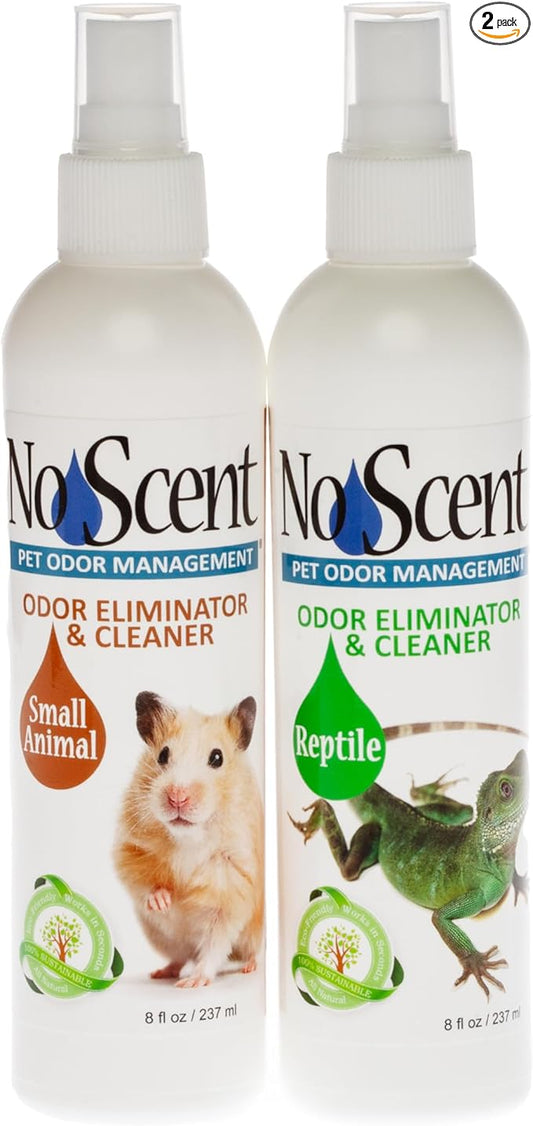 No Scent – Small Animal & Reptile Odor Eliminator Spray – Habitat, Cage, and Enclosure Freshener – Safe for All Pets, Multi-Pack, (Contains 2 8oz. Bottles - 1 Small Animal & 1 Reptile)
