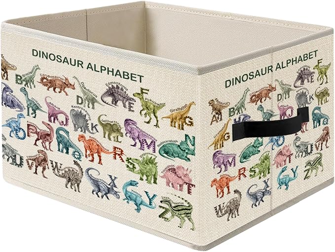 Alphabet Dinosaur Kids Storage Bins, ABC Education Dino Foldable Closet Organizers Storage Basket Toybox for Toddler Playroom Nursery Preschool Classroom Clothes Bed Sheets Blankets Toys