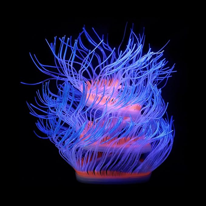 WishLotus Fish Tank Coral Ornaments, Artificial Soft Silicone Aquarium Coral Decorations Colorful Lifelike Glowing Fish Tank Decorations Accessories for Aquarium Landscaping (Blue)
