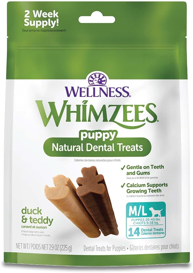 Wellness WHIMZEES Puppy Dog Dental Treat, Chews, Freshens Breath, Medium/Large Size, 7.9 oz Bag, 14 Count