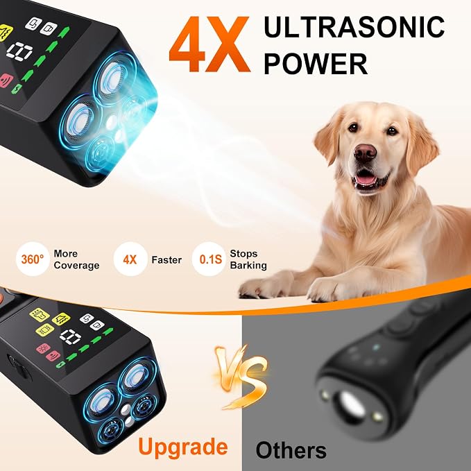 Dog bark deterrent device, bark stop device with a range of up to 50 feet, dog training ultrasonic device, portable anti barking tool, rechargeable anti barking device for indoor and outdoor (Black)