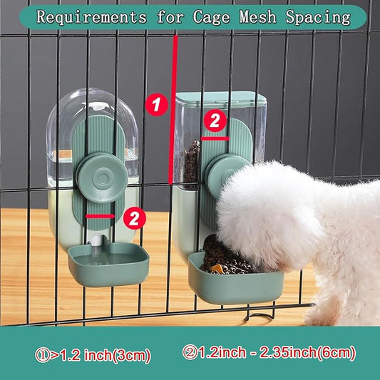 Lemtrflo Hanging Automatic Food and Water Dispenser, Gravity Rabbit Feeder Set, Cage Cat and Bunny Food Bowl (Cage Grid Spacing Over 1.2'')