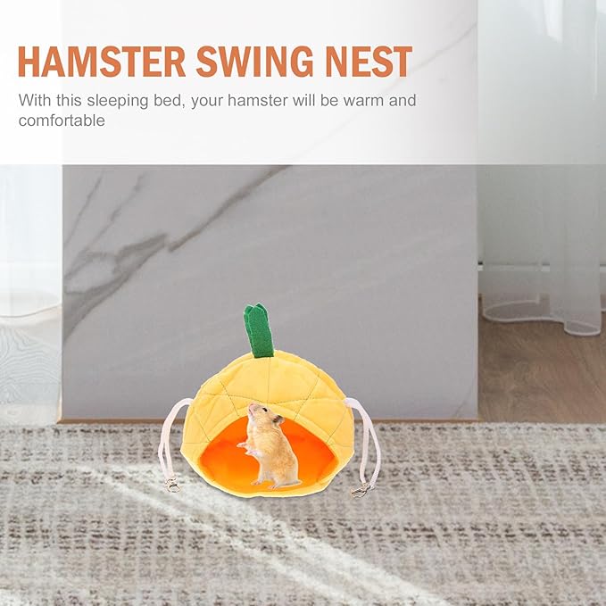 OUNONA 2pcs Small Pet Hammock Bed Set, Pineapple and Banana Shape Hanging Nest, Soft Cotton Warm for Hamsters and Small Animals, Creative Animal Cage Accessories
