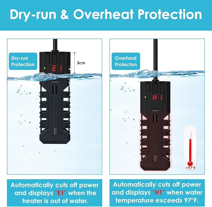 50W Aquarium Heater, Adjustable Small Fish Tank Heater, with Digital Display, Overheat Protection & Dry Run Protection, for 5-10 Gallon Water
