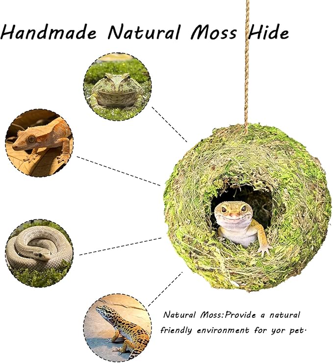 Reptile Hide Bearded Dragon Tank Accessories Natural Moss Leopard Crested Gecko Tank Accessories Handmade Humid Reptile Snake Hide for Ball Python Tortoise Frog