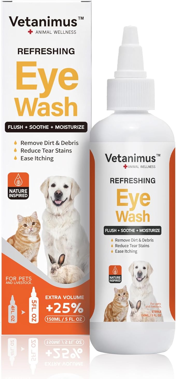 Eye Wash 150ml/5 fl.oz for Dogs, Cats, and Livestock Flush Soothe and Moisturize Reduces Tear Staining