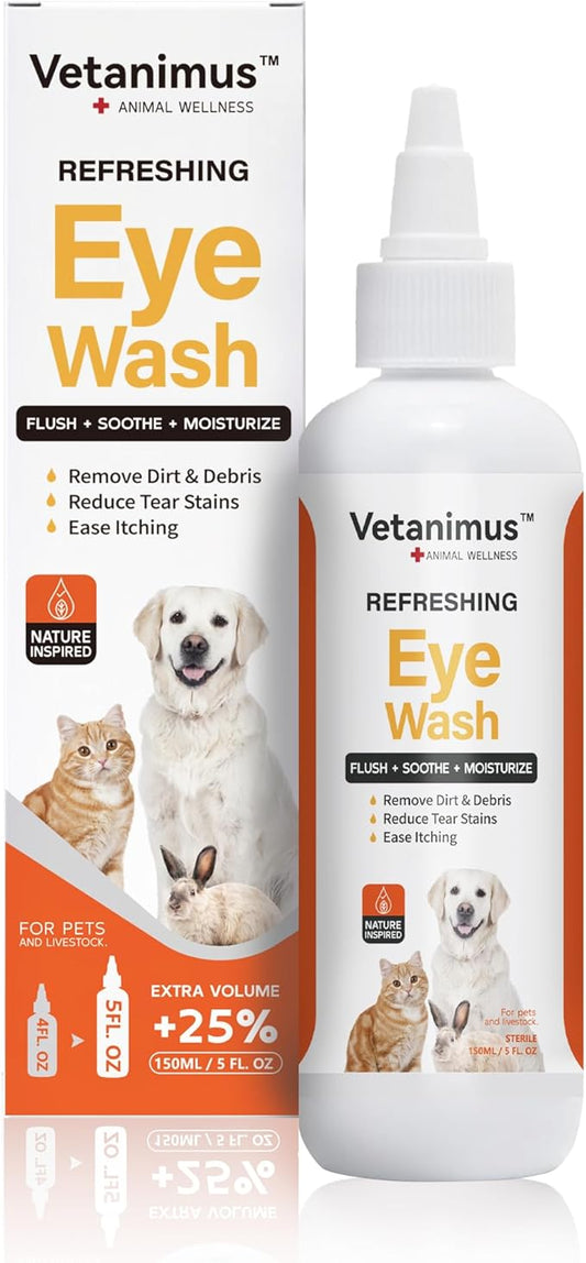 Eye Wash 150ml/5 fl.oz for Dogs, Cats, and Livestock Flush Soothe and Moisturize Reduces Tear Staining