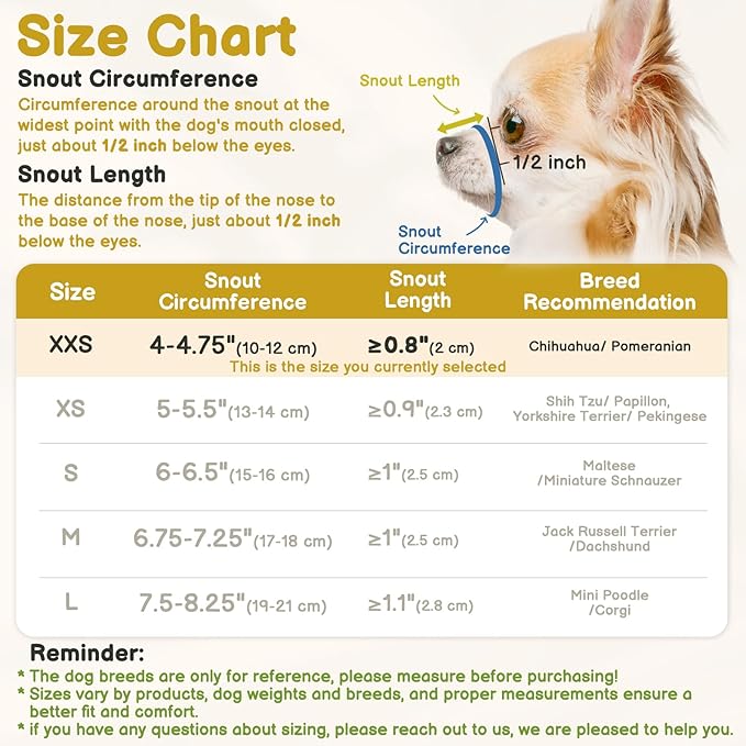 Mayerzon Mesh Muzzle for Short Snout and Small Medium Dogs Anti-Biting, Focus on Brachycephalic Dogs like Chihuahua Pomeranian, Breathable Fabric, Opening Front, Allow Panting, for Grooming Vet Visits