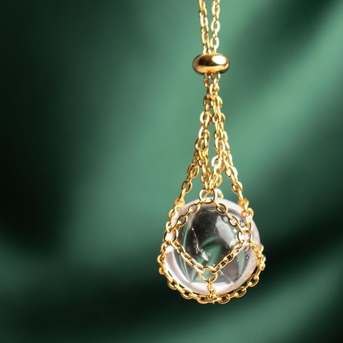 22Inch Stainless Steel Interchangeable Crystal Holder Necklace Chained GemStones Cage Necklace Trendy Pendant Necklace for Women Men Necklace Holder for Healing Crystal
