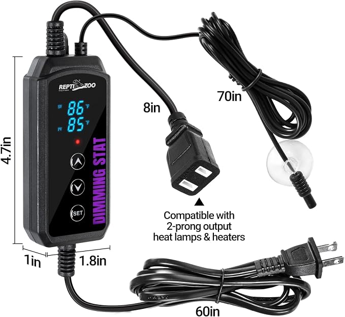 REPTI ZOO Reptile Dimming Thermostat, PID Temperature Controller with LED Digital Screen, Reptile Thermostat for Reptile Heat lamp Blub & Mat Heaters, Memory Function