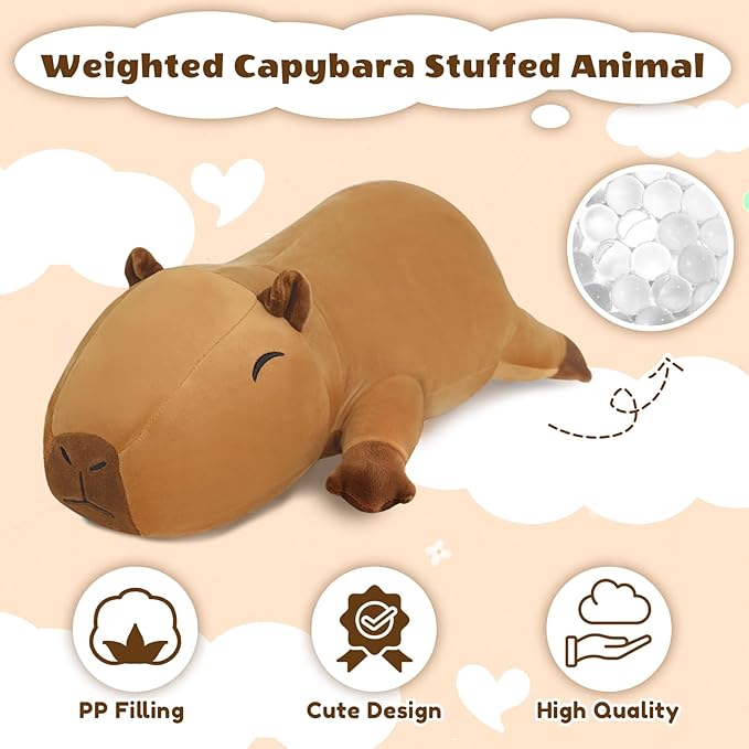 Finebee Weighted Capybara Stuffed Animals, Cute Weighted Capybara Plush, Soft Stuffed Weighted Plushie Pillow Gifts for Kids & Adults (23.6" 3.1Lbs)
