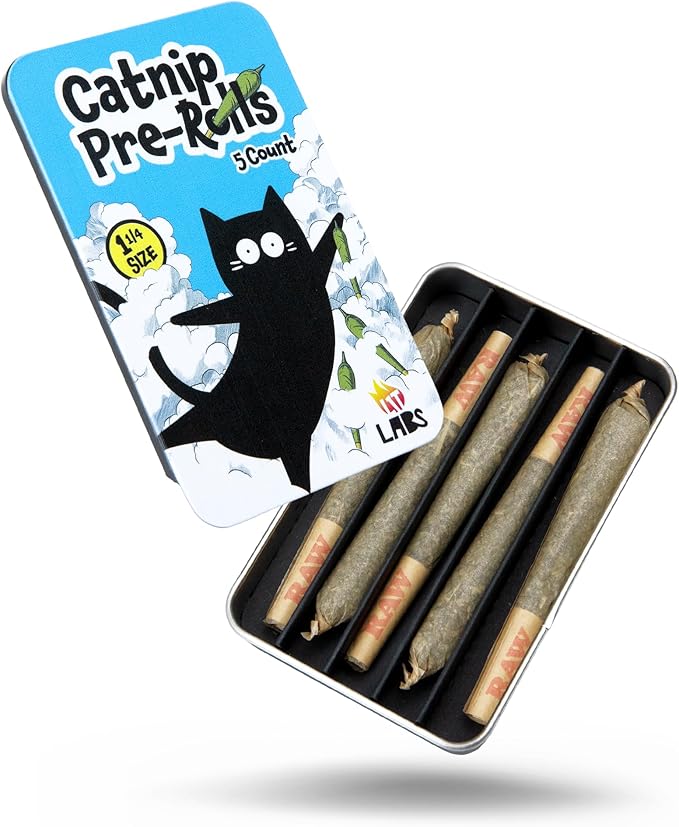 LIT LABS Catnip Joint - 5 Organic Pre-Rolls Papers to Fix a Bad Cattitude - Funny Cat Toy for Indoor Cats with Existential Dread