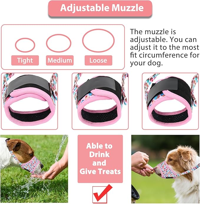 LUCKYPAW Dog Muzzle Anti Biting Barking and Chewing with Comfortable Mesh Soft Fabric and Adjustable Strap, Suitable for Small, Medium and Large Dogs(Pink Cake,S)