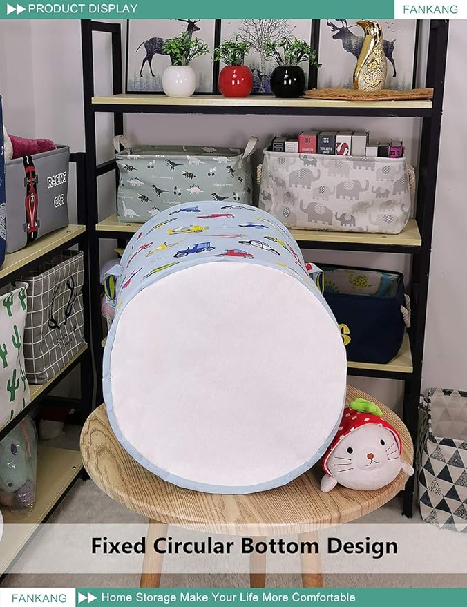 Storage Basket, Nursery Hamper Canvas Laundry Basket Foldable with Waterproof PE Coating Large Storage Baskets for Kids Boys and Girls, Office, Bedroom, Clothes,Toys（Car）