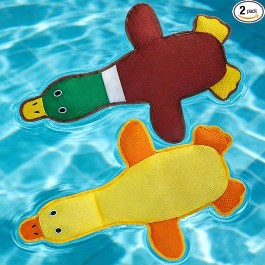 EXPAWLORER Squeaky Floating Dog Toys for Water Fetch, Stuffed Duck Dog Pool Toys with Squeakers, Soft Mesh Interactive Outdoor Summer Essentials for Small Medium Large Dogs, 2 Pack