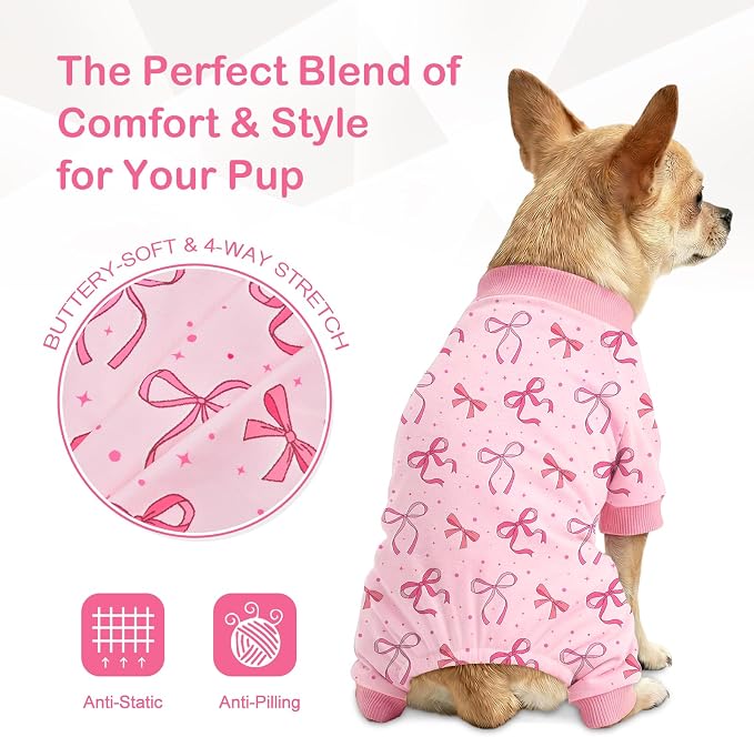 Dog Pajamas for Small Medium Dogs Recovery Suit Dog Pjs Dog Onesie Cute Soft Breathable Puppy Pajamas Pet Spring Summer Stretchy Pjs for Boy Girl - Pink Bows