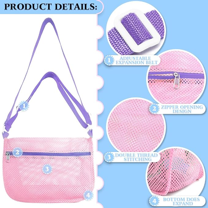 Beach Mesh Shovel and Shell Bag Set, Shark Tooth Sifter Dipper with Mesh Beach Bags for Shell Collecting, Kids Sand Filter Scooper Toys for Toddlers Shelling Picking Up (Red)