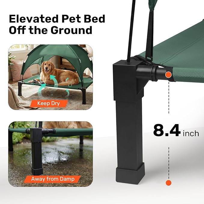 Heeyoo Elevated Dog Bed with Removable Canopy, Portable Dog Cot with Sun Protection Shade Tent, Raised Pet Cooling Cot Bed for Dogs, 42in