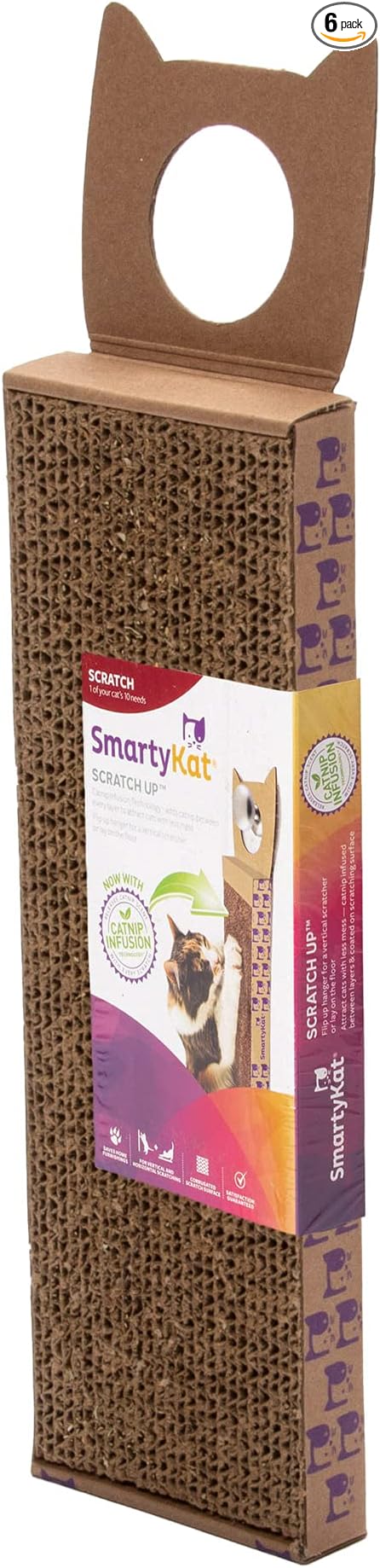 SmartyKat Scratch Up Corrugated Hanging Cat Scratcher, Catnip Infusion Technology - Brown, Single Wide (Pack of 6)