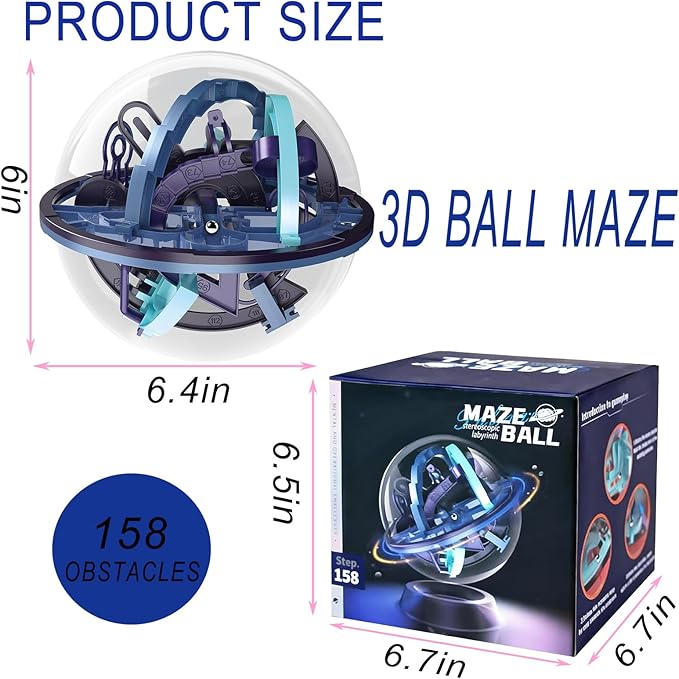 3D Ball Maze,Interactive Maze Sphere Game with 158 Obstacles,Labyrinth Puzzle Ball Kids Education Toys,Magical Brain Teasers Boy Gifts