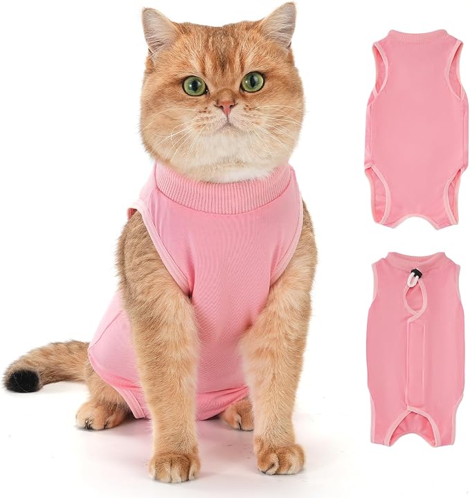 Avont Cat Recovery Suit for Surgery, Breathable Anti-Licking Onesie for Kittens, Surgical Post-Operative Protective Bodysuit, Comfortable Alternative to E-Collar -Pink (L)