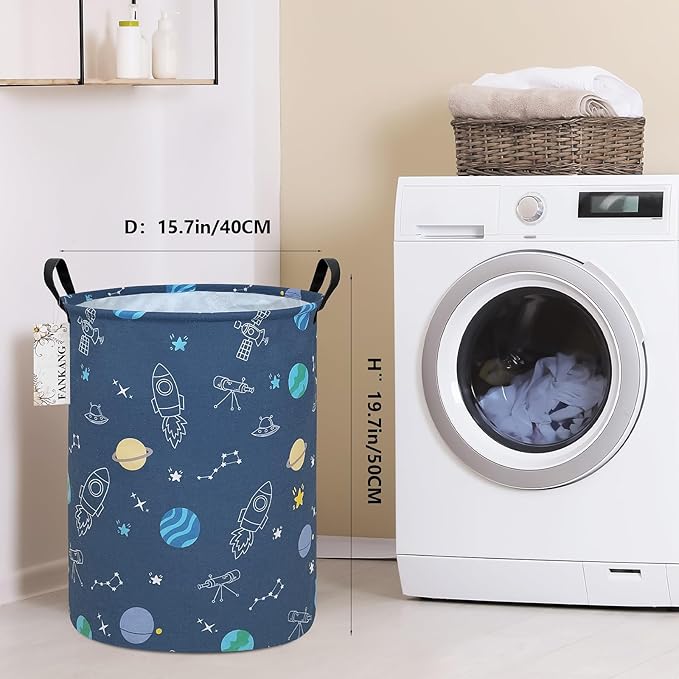 Storage Basket, Nursery Hamper Canvas Laundry Basket Foldable with Waterproof PE Coating Large Storage Baskets for Kids Boys and Girls, Office, Bedroom, Clothes,Toys（Colorful Space ）
