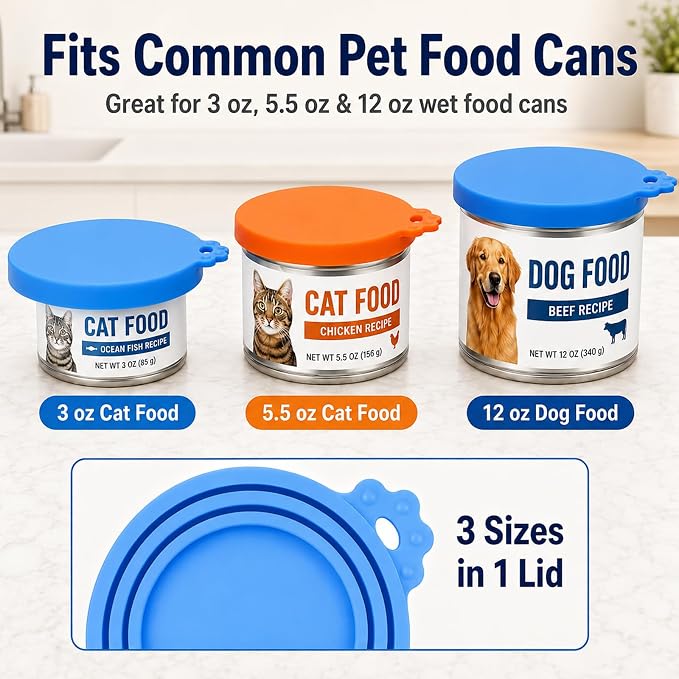 Lydia's Deal 4 Pack Universal Pet Food Can Covers, Silicone Lids for Dog and Cat Cans, Fit Most Standard Sizes (Multicolor)