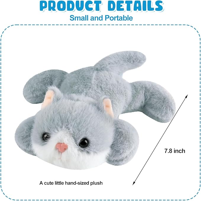 Ditucu Cute Palm-Sized Cat Stuffed Animal Soft Capibara Plush Doll Small Kitten Plushies Toys Gifts for Kids Grey 7.8 inch