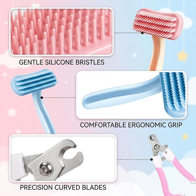 4-Piece Grooming Set Rabbit Brush, Bunny Brush and Guinea Pig Brushes, Soft Silicone Brushes for Small Pets Daily Grooming and Shedding Control,Handles with Ergonomic Design for Sensitive Animals