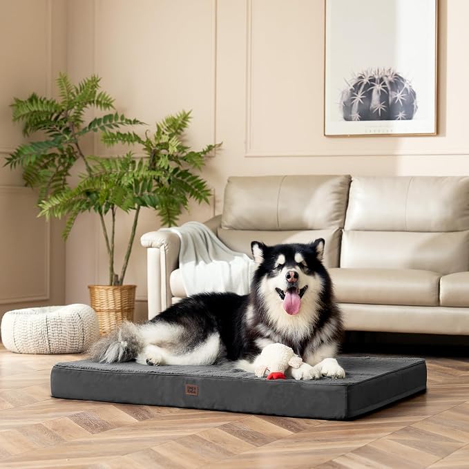 EHEYCIGA Orthopedic Dog Beds for Dogs with Removable Washable Cover for Crate,Grey, 36x27x3.5