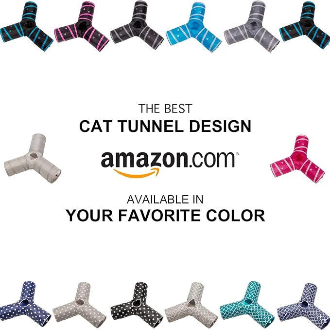 Cat Tunnel - Collapsible 3 Way Play Toy - Tube Fun for Rabbits, Kittens, and Dogs - Grey