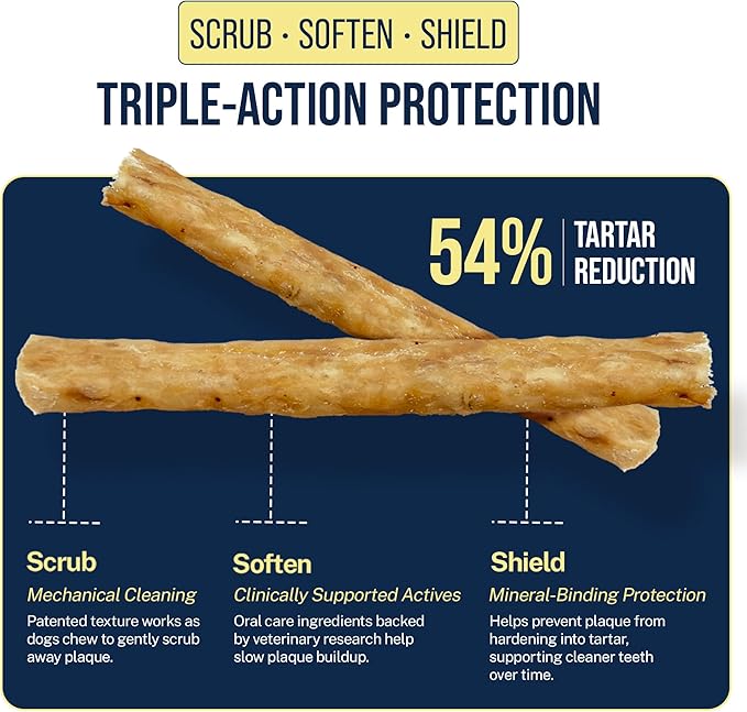 Tartar Shield Soft Rawhide Chews | Safe Dental Treats for Small Dogs | Vet VOHC Approved | Daily Bone Cleans Teeth & Gums Fresh Breath Oral Health Support | USA Made | (Small Dogs / 30 Count)