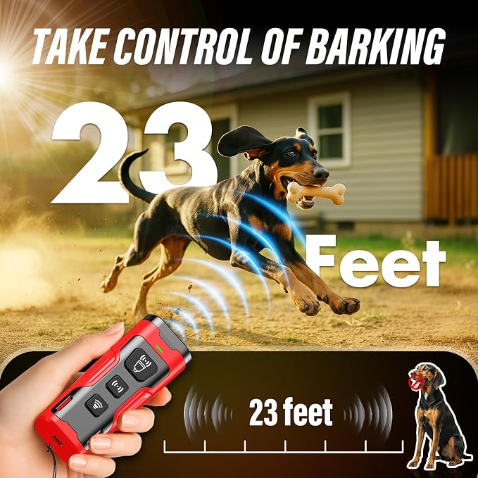 YUYQA Dog Bark Deterrent Device, 3X Ultrasonic Anti Barking, 6 Training Modes 23 FT Range Barks No More Indoors Outdoors Behavior Correct Safe & Humane Rechargeable Compact Bark Control for Dogs