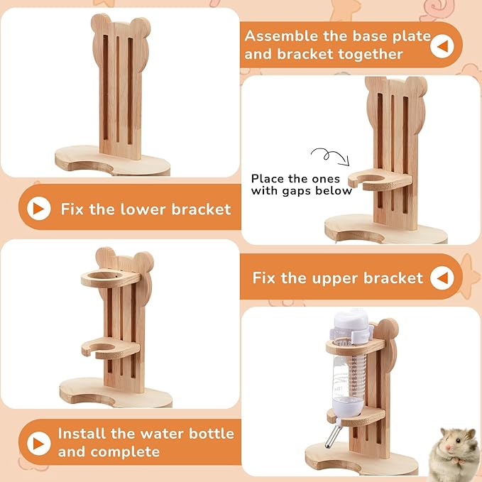20 Pcs Hamster Toys Set, 16 Small Animal Chewing Toys, Maze Wood House, Silent Exercise Running Wheels and Water Bottle Set Feeding Bowl for Hamster Habitat Rat Cage Accessories(Pink)