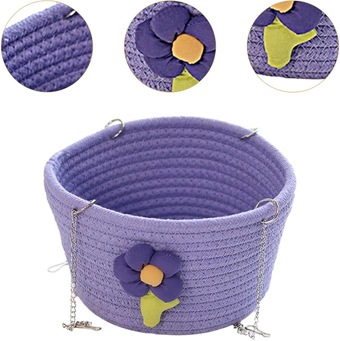 Small Pet Hammock Cage Accessory Multipurpose Rest House with Sturdy Chains Rat Sleeping Nest Hanging Rat Bed Basket for Yard, Purple