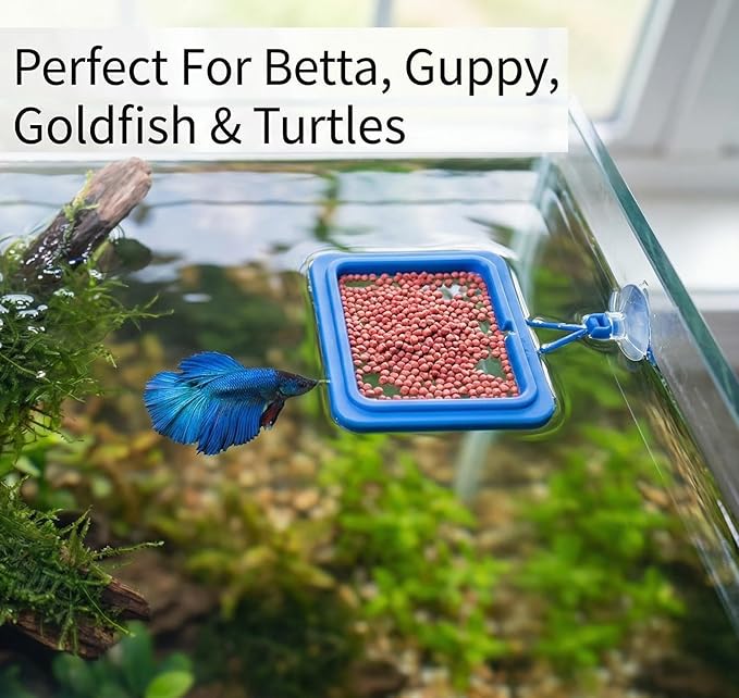Betta Fish Feeding Ring: 2-Pack Floating Food Holder with Suction Cup - Prevents Food from Entering The Filter - Aquarium Accessories for Betta Goldfish Guppy Turtle