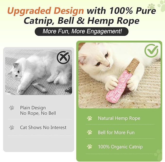 3 Pack Catnip Toys for Cats, Funny Cat Toys with Dental Rope & Fun Bell,100% Pure Organic Catnip Toys,Cat Chew Toy Bite-Resistant Kitten Teething Chew Toys,Anxiety Relief Cat Toys for Indoor Cats