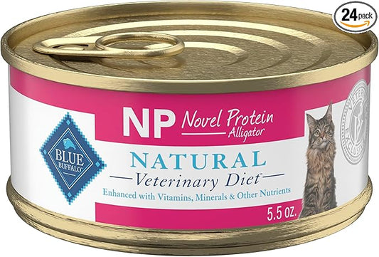Blue Buffalo Natural Veterinary Diet NP Novel Protein Wet Cat Food, Alligator 5.5-oz cans (Pack of 24)