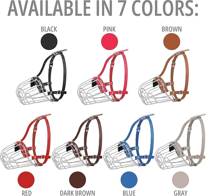 BRONZEDOG Pitbull Dog Muzzle Breathable Metal Basket for Large Dogs Amstaff Staffordshire Terrier Biting Chewing Barking (Leather, Gray)