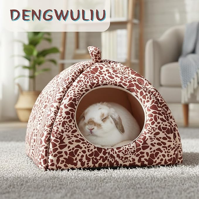 Guinea Pig Bed Rabbit Hideout Warm Fleece Cuddle Cup Washable Sleeping House for Small Animals Pet/Ferret/Chinchilla/Bunny (Red Spots)