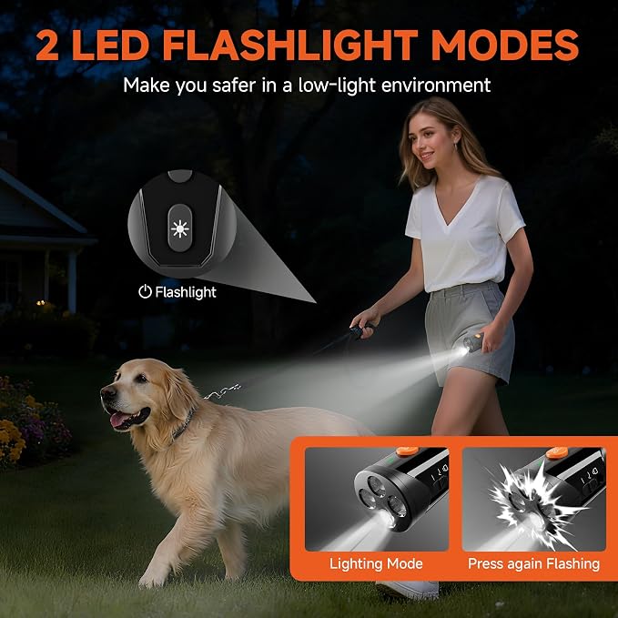 Dog Bark Deterrent Device, 3X Ultrasonic Anti Barking Device 6 Modes Dog Trainer Rechargeable & Portable Safe Bark Control Indoor Outdoor for All Dogs with LED Flashlight - Black