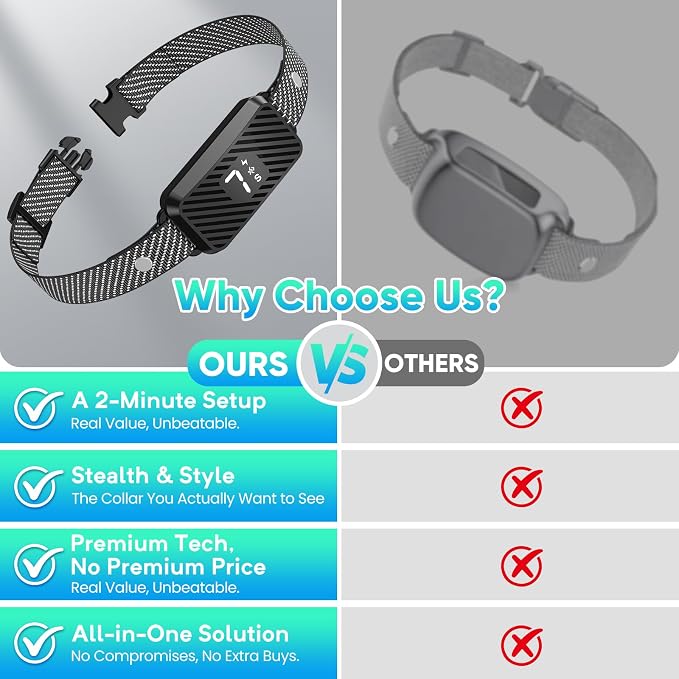 Dog Bark Collar for Large Medium Small Dogs, Effective No-Bark Collar, Smart Barking Collar, Rechargeable Bark Collar with 7 Sensitivity, 3 Modes, IP67 Waterproof, Black, 2 Pack