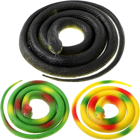 Blulu 3 Pieces Rubber Snakes Realistic Large Lifelike Fake Toys Plastic Garden Snake to Keep Birds Away Scare Squirrels Halloween Prank Props Scare Toy(Vivid Style)