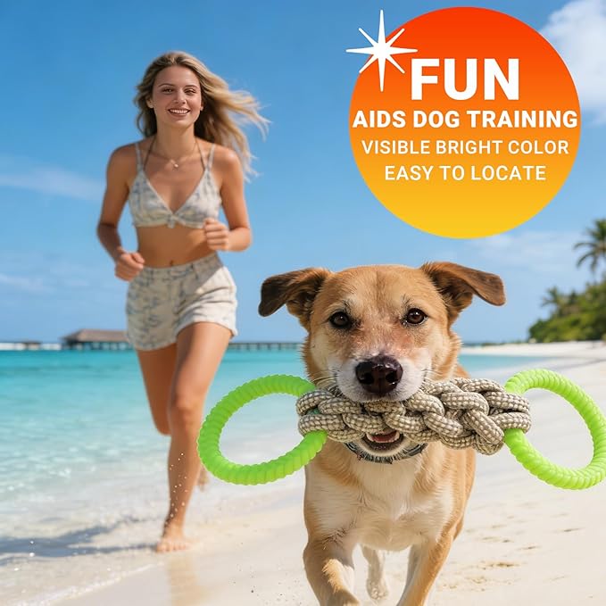 Tug of War Dog Toy - Rubber & Cotton Rope Toys for Dogs, Large Double Ring Dog Tug Toy, Interactive Dog Toys for Small Medium Large Dogs